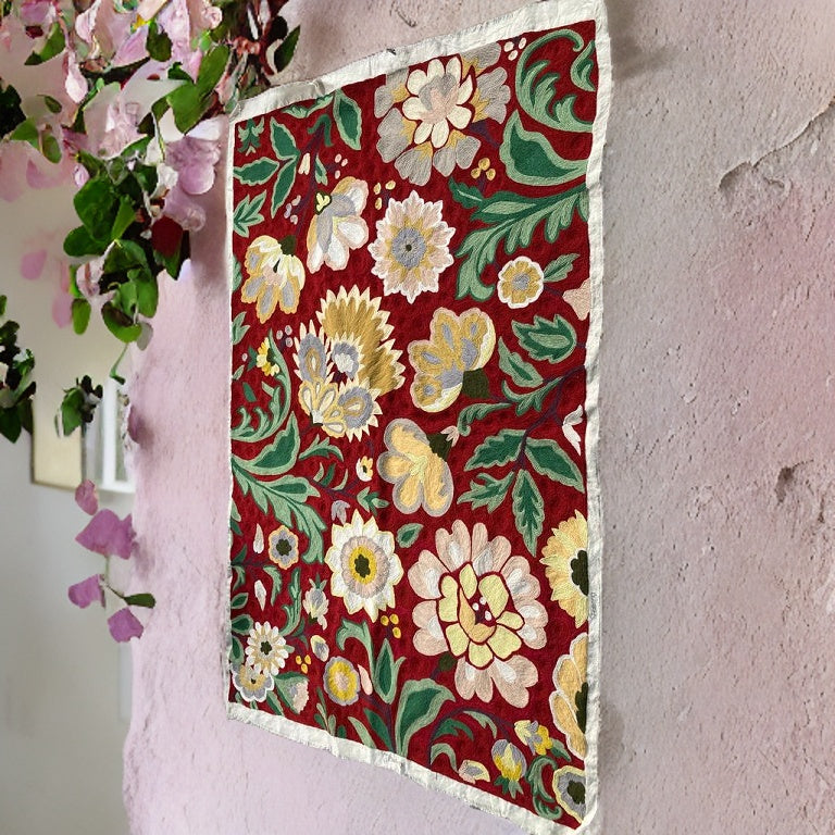 Burgundy Breeze Chainstitch Embroidered Rug