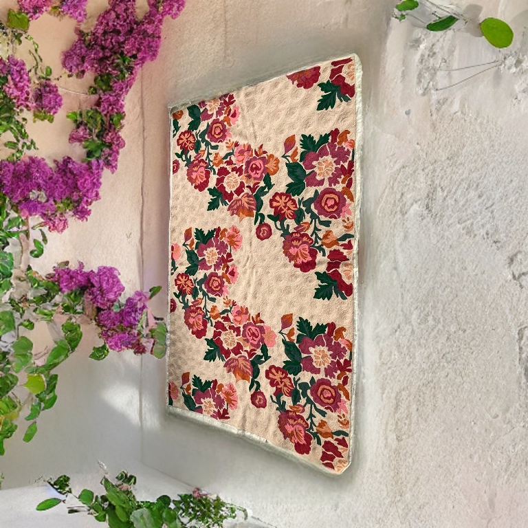 Drifted Blossom Pastel Pink Chainstitch Embroidered Rug