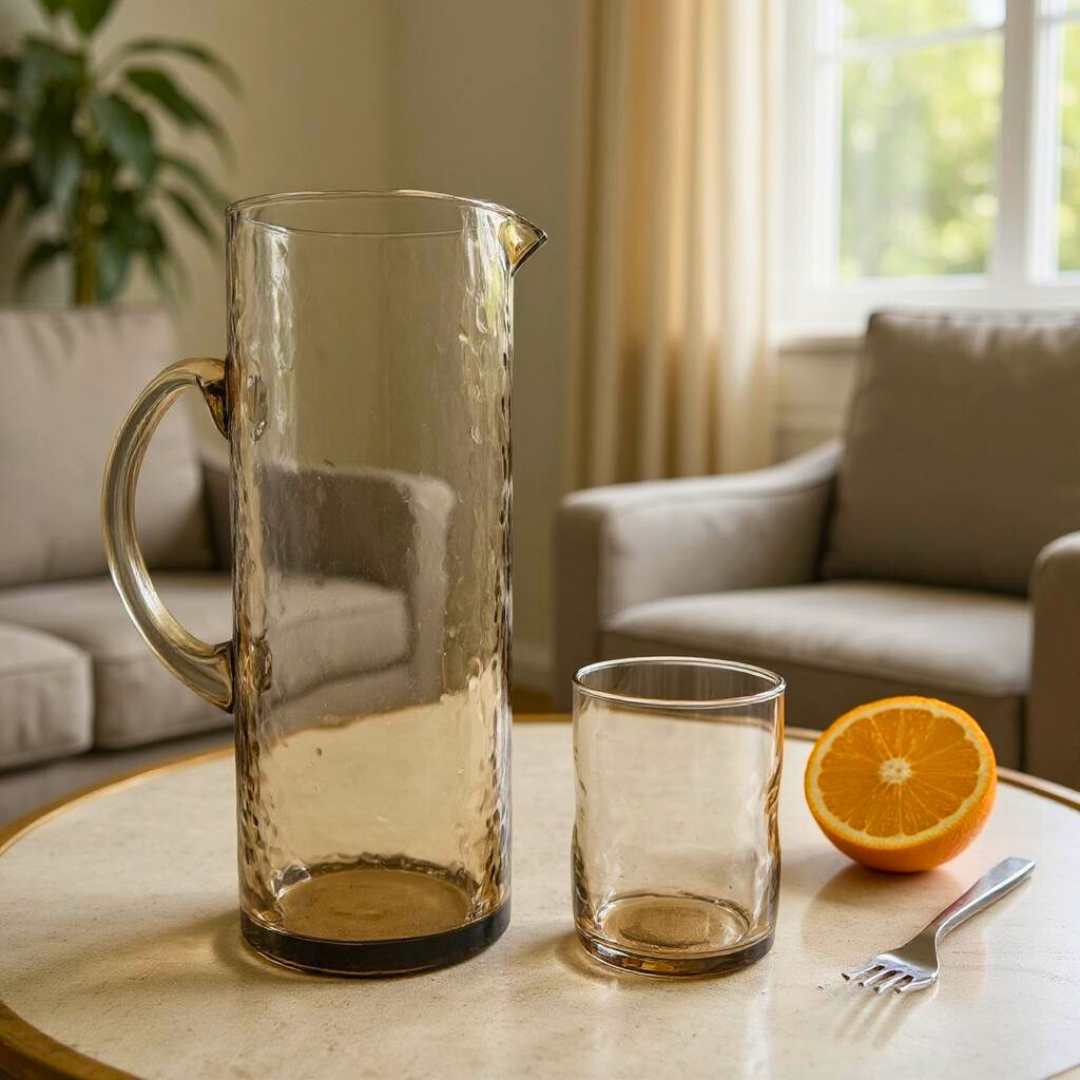 Impressioned Glass Pitcher - Smoke