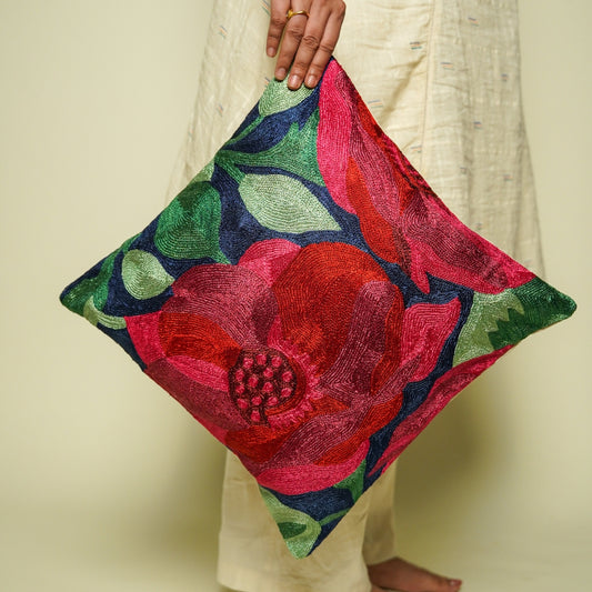 Midnight Blue Floral Cushion Cover