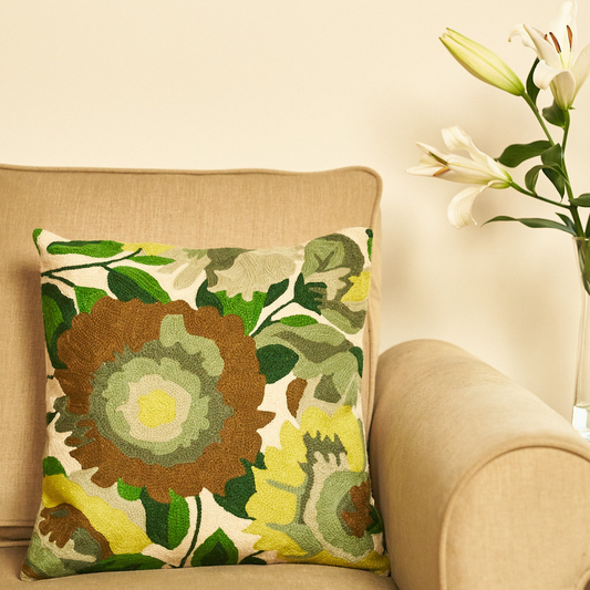 Cream Leafy Floral Cushion Cover