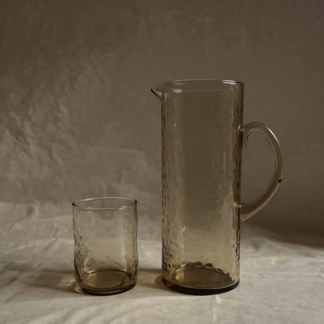 Impressioned Glass Pitcher - Smoke