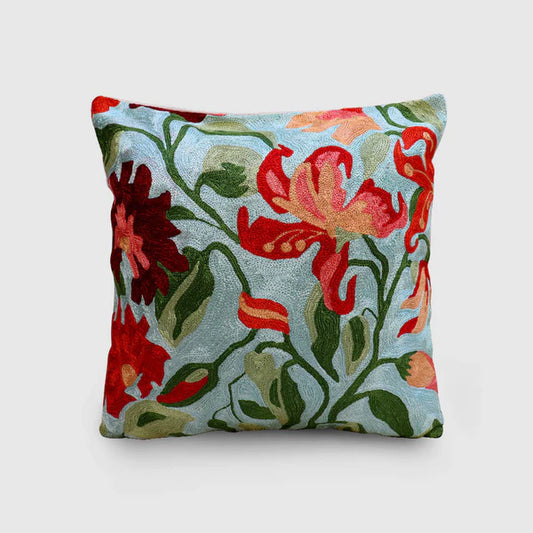 Pond blue lilies embroidered cushion cover