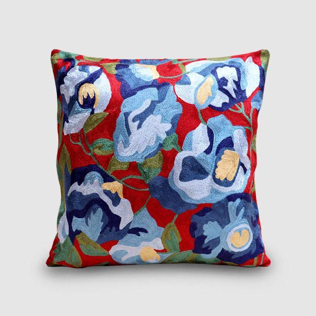 Water Florals Embroidered Cushion Cover