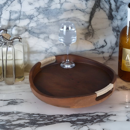Walnut Finished Oval Serving Tray