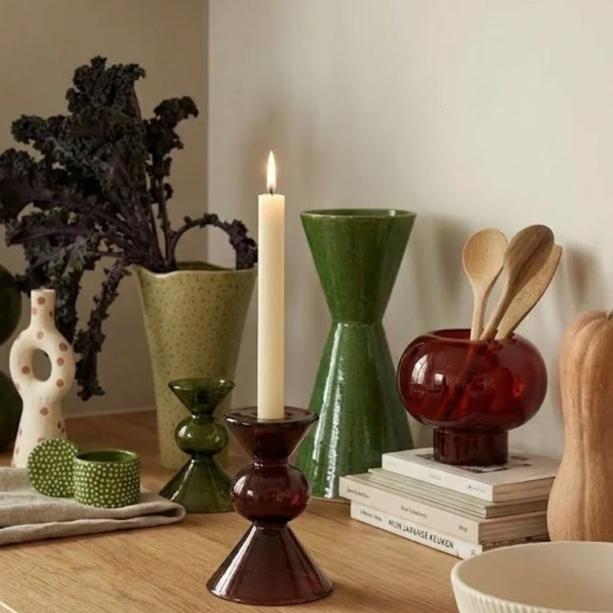 Deep Crimson Hand Blown Glass Candle Holder